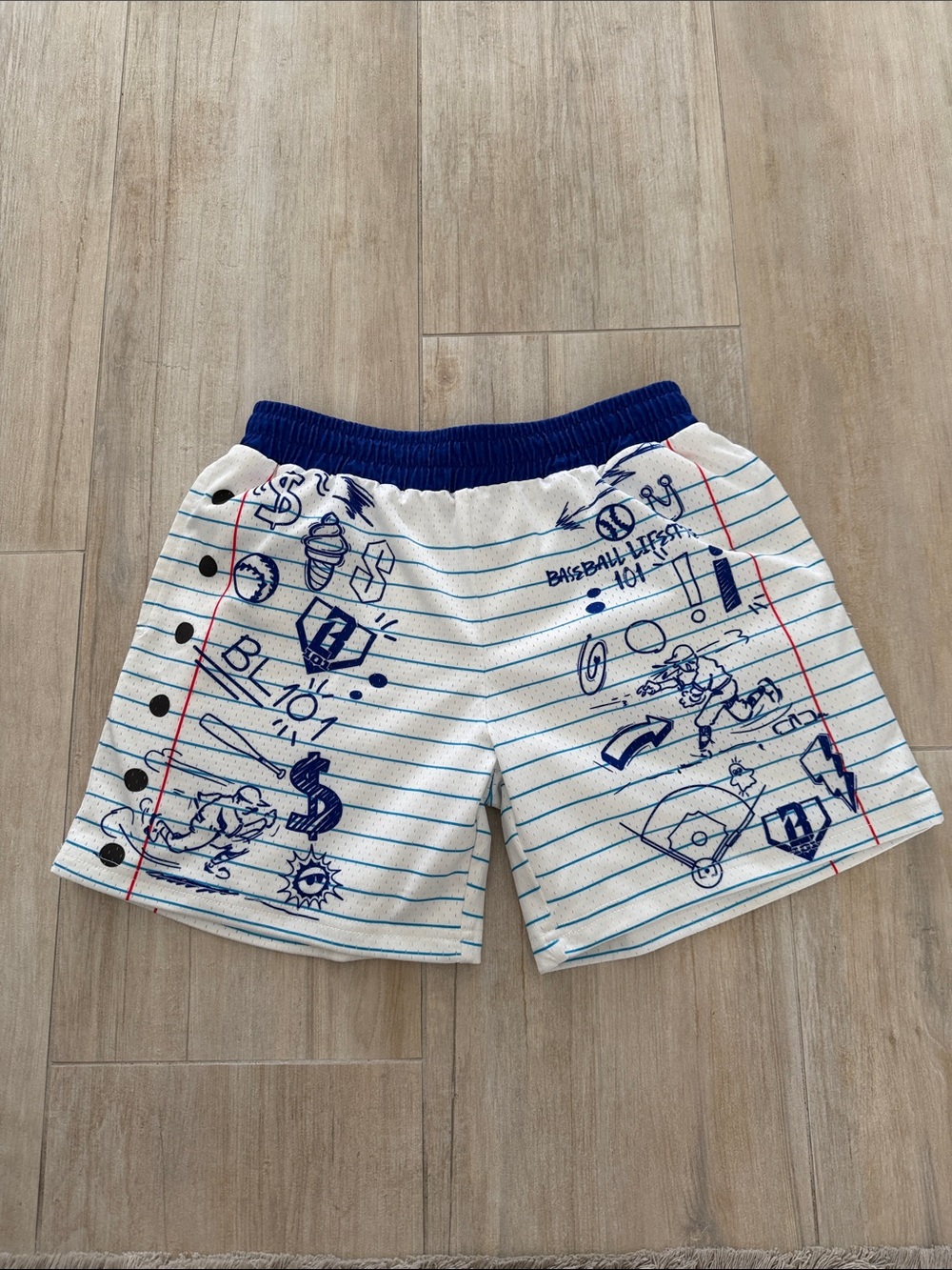 Baseball 101 Apparel Blue & White Notebook-Print Athletic Shorts Size Medium